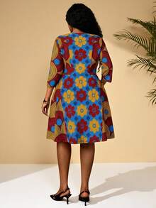 BrightlyHer Plus Size Women Floral Print Casual Versatile Daily Wear Open Front Long Sleeve Coat Fall - Yellow - View 2