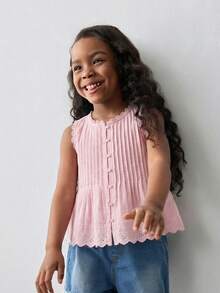 Maija Kids Maija Kids Áo thun cổ tròn phối ren cho bé gái, kiểu dáng thường ngày, đa năng. - Màu Hồng baby - Xem 5