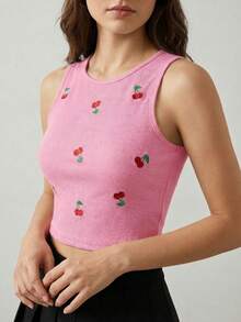 set de 3 Tops Cortos Sin Mangas Estilo Cute con Cerezas - Negro - Ver 5
