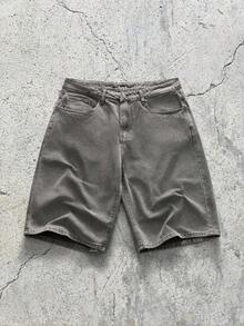 EVRINFINITE Men's Light Blue Washed Denim Loose Casual Shorts Jorts - Light Grey - View 3
