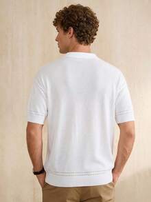 Manfinity CityGents 春夏新款 Polo 领个性化薄款短袖开衫 男士钩针衬衫 男士蕾丝衬衫 白色蕾丝男士衬衫 衬衫 开襟针织衬衫 男士夏季衬衫 男士度假装 亚麻男士套装 男士钩针衬衫 - 白色 - 查看 5