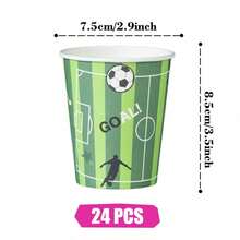 Green Background Football Petal Design Disposable Plates, Napkins And Paper Cups Party Set, Serves 24 Guests. This Disposable Paper Party Tableware Is Suitable For Birthdays, Weddings, Themed Parties And Family Picnics. - View 6