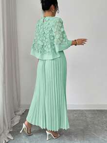 Elenzga Women's Solid Color Pleated Round Neck Dress, Suitable For Wedding, Birthday Party, Events - Mint Green - View 2