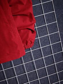 GENTILAND Chaqueta con capucha de manga larga y ajuste holgado con parche de letra y medio botón para hombres, para el otoño - Rojo - Ver 4