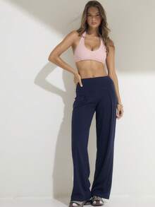 Aralina Leisurewear Active Women's Pleat Front Straight Leg Gym Workout Pant - Navy Blue - View 6