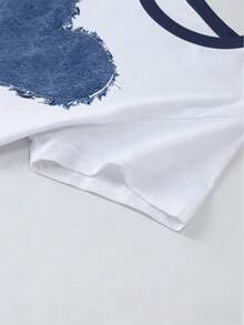 EMERY ROSE Áo thun tay ngắn cổ tròn in hình trái tim, kiểu dáng thường ngày, thích hợp cho mùa hè. - trắng - Xem 4