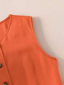 SHEIN Elladie kids 2件套青少年复古硬币图案背心短裤套装，舒适休闲，适合日常通勤和度假穿着，夏季 - 彩色 - 查看 5