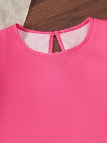 SHEIN Sparklyn 女童热带风情彩色碎花荷叶边圆领连衣裙，亲子装 - 玫紅色 - 查看 8