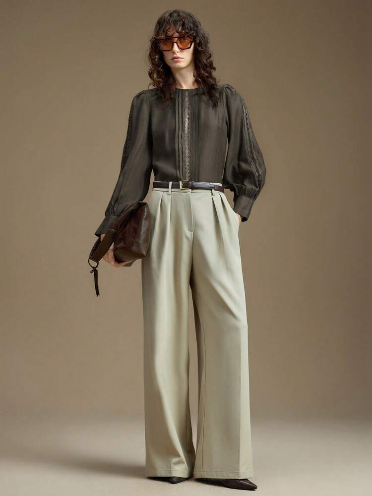 2026SS Women's Acetate Linen Fabric Hollow Embroidered Round Neck Long Sleeve Blouse, Urban Commute Business Casual Office Wear, Elegant Attire For Party And Gathering All-Season Versatile Modern Urban Fashion Business Casual Women's Wear Office Attire Understated Old-Money Style, Elegant And Sophisticated, High-Quality Commuter And Airport Women's Wear Bohemian Style Vacation Outfits Seaside Women's Clothing, Country Music Concert Style, Western Style Clothing, Nomadic Casual Fashion Boho