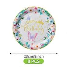 Bộ đĩa, khăn ăn và cốc dùng một lần màu hồng nhạt hình vương miện bướm, phục vụ 8 người. Bộ đồ dùng tiệc dùng một lần này (bao gồm đĩa, khăn ăn và cốc) rất phù hợp cho các bữa tiệc sinh nhật, đám cưới và dã ngoại gia đình. - Xem 7