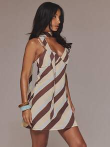 MUSERA Đầm chữ A dáng ngắn với chi tiết khăn quàng cổ kẻ sọc, thích hợp cho mùa xuân hè, kỳ nghỉ, du lịch, sang trọng, dự tiệc tối, dự đám cưới, hẹn hò trang trọng. - Nhiều màu - Xem 4