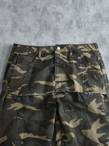 Manfinity ZONE917 Street Fashion Camouflage Niche Design Double Waistband Pocket Loose Wide-Leg Jeans - Army Green - View 4