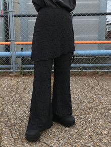 FRIFUL Women's Textured Fabric Detachable Ruffle Waist Tie Side Bow Casual Slim 2-Piece Set, Versatile For Autumn - Black - View 4