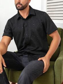 Manfinity Homme 男士商务休闲衬衫，提花亮片设计 - 黑色 - 查看 1