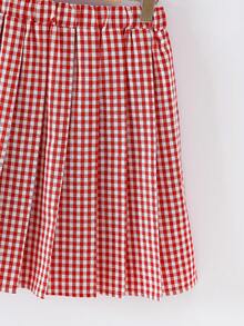 两件套女童夏季套装，樱桃印花短袖翻领上衣，搭配红白格纹百褶裙，整体造型可爱甜美，休闲百搭的夏季服装 - 杏色 - 查看 5