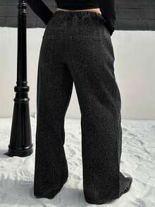 Dazy Plus Plus Size Women Leopard Print Flare Leg Jeans, Fashionable Street Style, Spring/Autumn - Dark Grey - View 2