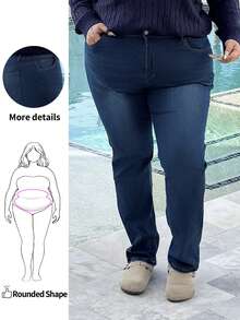 Enliva Jeans de talla grande para mujer de pierna recta con bolsillos, de uso versátil y casual - Azul - Ver 1