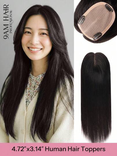 3.1*4.7Inch Hair Toppers For Women 100% Real Human Hair Pieces For Women Color #NC Natural Black Real Human Hair Pieces With Loss Or Thinning Hair Skin Scalp Lace Hair Toppers Clip In Hair Extensions Flower Hair Clip