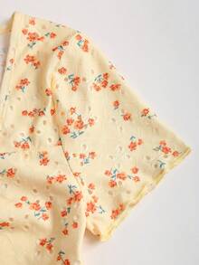 Sweetra Áo kiểu Y2K giản dị, đa năng, thích hợp cho kỳ nghỉ, với họa tiết hoa nhỏ, dây thắt nơ. - Màu vàng - Xem 5