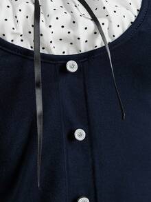 Elamini Áo thun ngắn tay màu đen kiểu cổ điển, vai thường, thích hợp cho mùa xuân/hè, áo mùa hè, quần áo mùa hè, kỳ nghỉ, mùa hè, áo gợi cảm, chấm bi. - Màu xanh hải quân - Xem 4