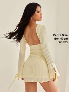 SHEIN PETITE Women Pale Yellow Summer Chic Backless Dress,Club Night Party Texture Pastel Dresses,Beach Vacation Nashville Holiday Outfit,Spring School Season ,Petite Women - Yellow - View 7