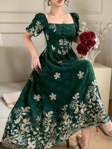 DAZY Vestido com bordado floral francês, estilo romântico nostálgico, novidade da moda: vestidos de verão boho para mulheres, perfeitos para férias. - Verde escuro - Ver 8