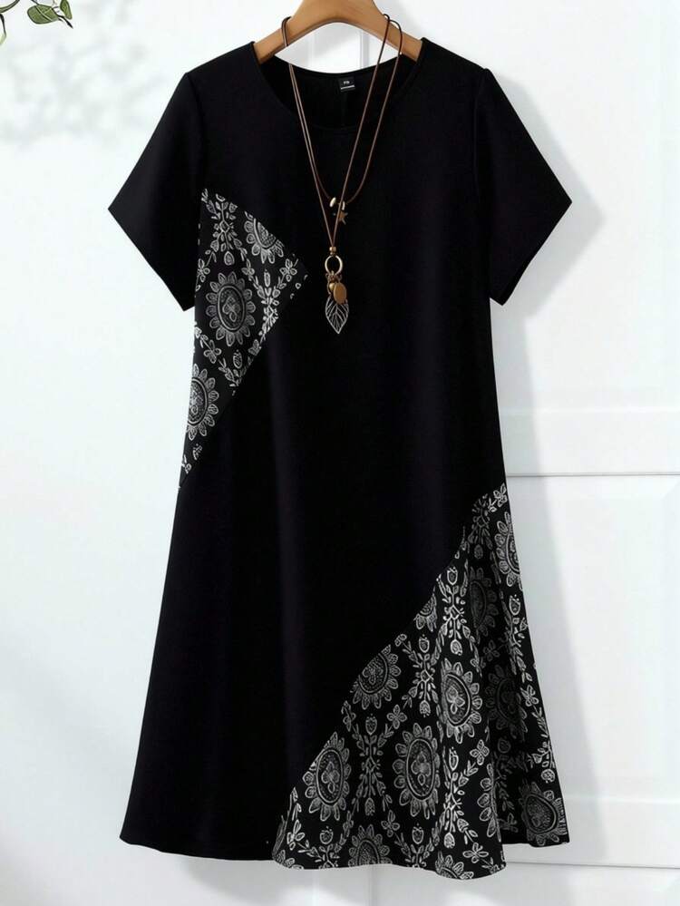 Plus Size Women Summer Casual Vacation Style Patchwork Botanical Print Loose Short Sleeve Dress Patchwork Dress Plus Size Dresses Summer Outfits  Beach Vacation Outfits For Women BOHO Clothes Women Clothes Dress Dress With Print Summer Outfits For Women  Beach Outfit For Women  Casual  Vacation Outfits Women Country Concert Outfit Peplum