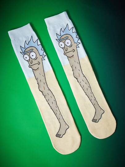 Rick and Morty X SHEIN Soft & Breathable Moisture-Wicking Casual Mid-Calf Socks Fashionable Cute Cartoon Funny Crew Socks Reinforced Toe & Heel For Durability Unisex For Men & Women All Season All-Match Summer Winter,Graphics Socks