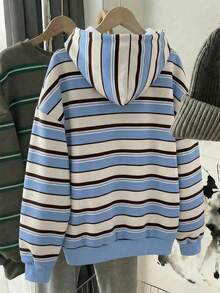 SHEIN EZwear 时尚百搭彩色条纹图案卫衣，适合外套、摄影、露营、秋季、冬季、返校季穿着，女士常规卫衣，时尚别致 - 彩色 - 查看 2
