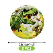 恐龙丛林一次性餐盘、餐巾纸和杯子套装，可供8位客人使用。这款一次性派对用品套装（包括餐盘、餐巾纸和杯子）非常适合生日派对、婚礼和家庭野餐。 - 查看 10