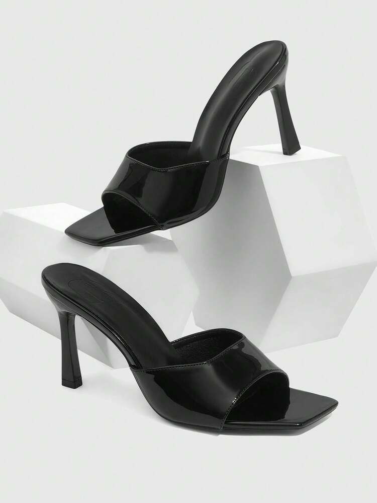 CUCCOO SZL Women Shoes Spring And Summer New Black Mirror One-Piece Peep Toe Simple Women's High-Heeled Sandals Fashionable And Comfortable Versatile Sexy Party Women's Sandals Peep Toe Sandals