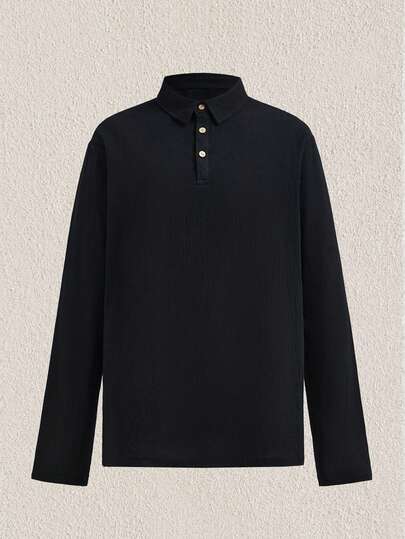 Mercer Haus Men's Lightweight Loose Linen Long Sleeve Polo Shirt For Spring & Summer, Half-Placket Button Design, Breathable & Comfortable, Suitable For Beach, Outdoor Activities, Family Gatherings (Note: White, Light Blue, Etc. Colors Are Slightly Sheer; European & American Sizes Run Large, Recommend Ordering One Size Down)