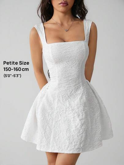 SHEIN PETITE 여성용 민소매 솔리드 화이트 여름 미디 드레스, 일상 착용에 적합한 심플 & 캐주얼