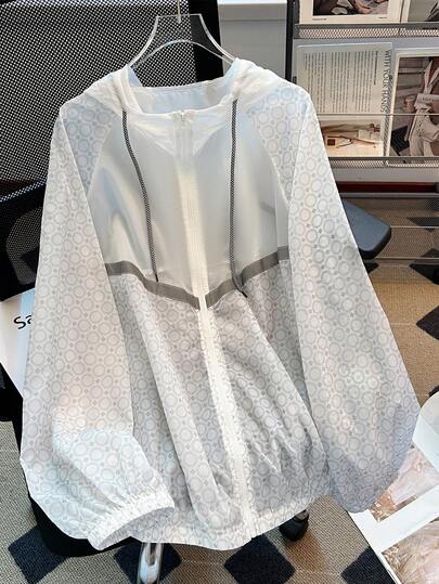 Airaco Casual Geometric Print Hooded Jacket, Spring/Summer