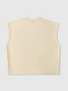 ROMWE MEN Street Life Áo tank top nam in họa tiết, đính đinh tán, dáng rộng - Màu be - Xem 2