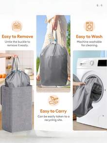 1 Pc Premium Luxury Freestanding Laundry Basket With Removable Laundry Bag, Folding Rectangular Laundry Basket (With Plastic Handle And Removable Laundry Liner Bag), Large Capacity Flip-Top Soil Basket, Clothes, Toys, And Home Storage Basket - 85l/22.45gal, Side Handle, Removable Laundry Bag, Premium Fabric - Suitable For Various Home Settings Including Bedrooms, Bathrooms, Laundry Rooms, Living Rooms, And Dormitories. - Multicolor - View 3