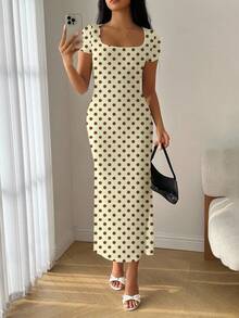 Modelyn Summer Square Neck Mermaid Ruffle Hem Bodycon Dress,Summer Dresses For Women - Multicolor - View 5