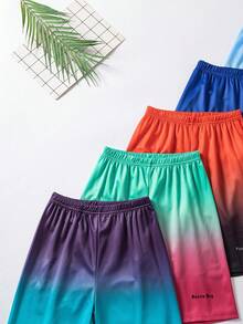 SHEIN Fantacosmos 5条装青少年男童休闲运动风渐变网眼面料及膝短裤，适合日常穿着和户外活动，夏季 - 彩色 - 查看 8