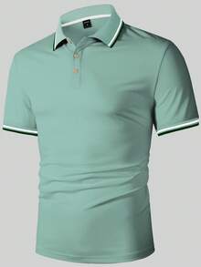 Calvornis 男士休闲日常及办公通勤撞色包边短袖Polo衫，夏季 - 綠色 - 查看 5