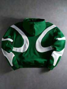 Manfinity Roghcode Men's Street Style Patchwork Zip-Up Hoodie,Streetwear,Friends,Matching,Baggy,For Men,Graphic,Japanese Style,Unisex,I Love My Girlfriend - Dark Green - View 2