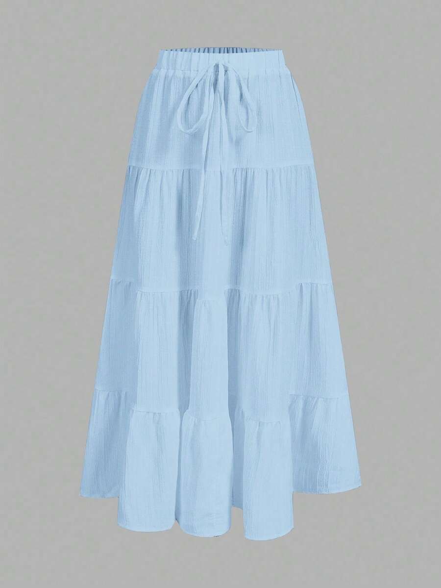 SHEIN EZwear Váy xếp tầng kiểu dáng thường ngày dành cho nữ, thích hợp cho kỳ nghỉ hè. - Màu xanh nhạt - Xem 1