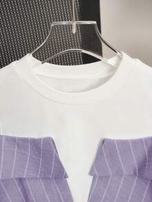 Franclia Women's Striped Cold Shoulder 2 In 1 T-Shirt, Summer Outfit - Mauve Purple - View 6