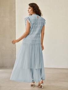 MOTF PREMIUM ROBE SANS MANCHES EN MAILLE FRONCÉE GRANDE TAILLE - Bleu azur - Voir 4