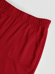 TaskEZ Solid Color V-Neck Short Sleeve Pocket Top And Pants Scrub Uniform Set - Red - View 14