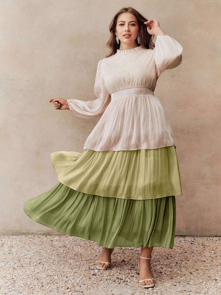 Plus Size Women's Elegant Gradient Color Patchwork Dress, Holiday Party Dress