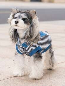 PETSIN 趣味拼布衬衫、狗狗衣服、猫咪衣服、动物连衣裙、春季狗狗衬衫、英伦风狗狗衣服、欧美新款小型动物两足服装 - 深藍色 - 查看 8