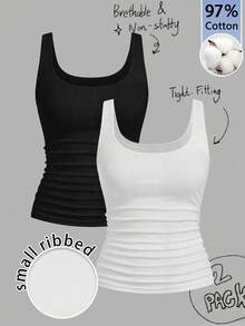 Slaydiva Spring/Summer New Casual Crew Neck Ruched Waist Fitted Cotton Tank Top 2pce Set/Versatile For Daily Wear/Fashion Influencer Style/Hot Girl Style/Sexy/Influencer's Choice/Y2k Clothes/Streetwear/Night Club/Going Outfit/Back To School/Daily Day/Date/ - Multicolor - View 1