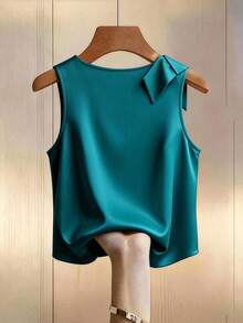 GlowEve CURVE 夏季时尚休闲法式复古优雅通勤不对称领衬衫 - 藍色 - 查看 2