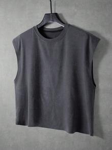 PAVTROS Men's Letter Print Round Neck Casual Loose Tank Top - Grey - View 2