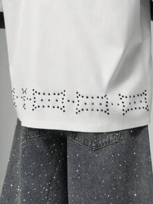 STYNVO Men's Casual Fashion Street Daily Commute Rhinestone Patchwork Dropped Shoulder Loose Shirt, Summer - White - View 7